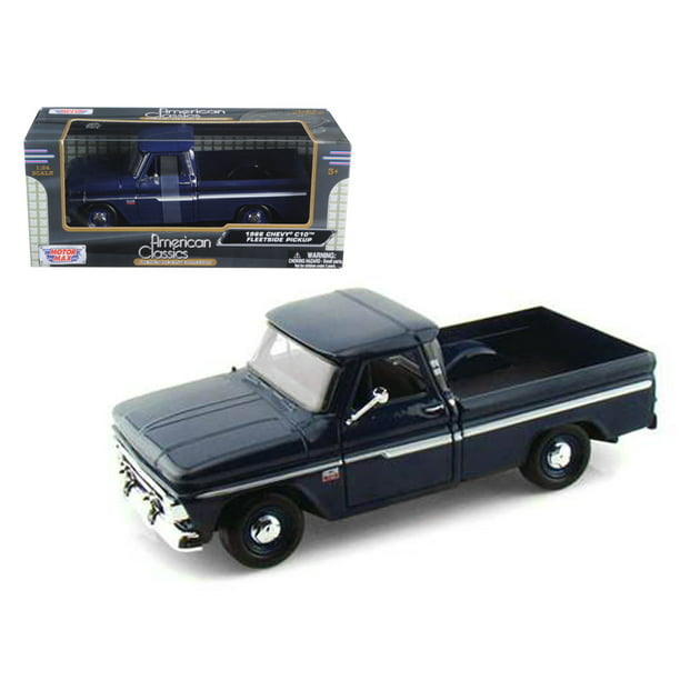 Dark Blue Motormax 73355-1/24 scale Diecast Model Toy Car 1966 Chevy C10 Fleetside Pickup Truck 